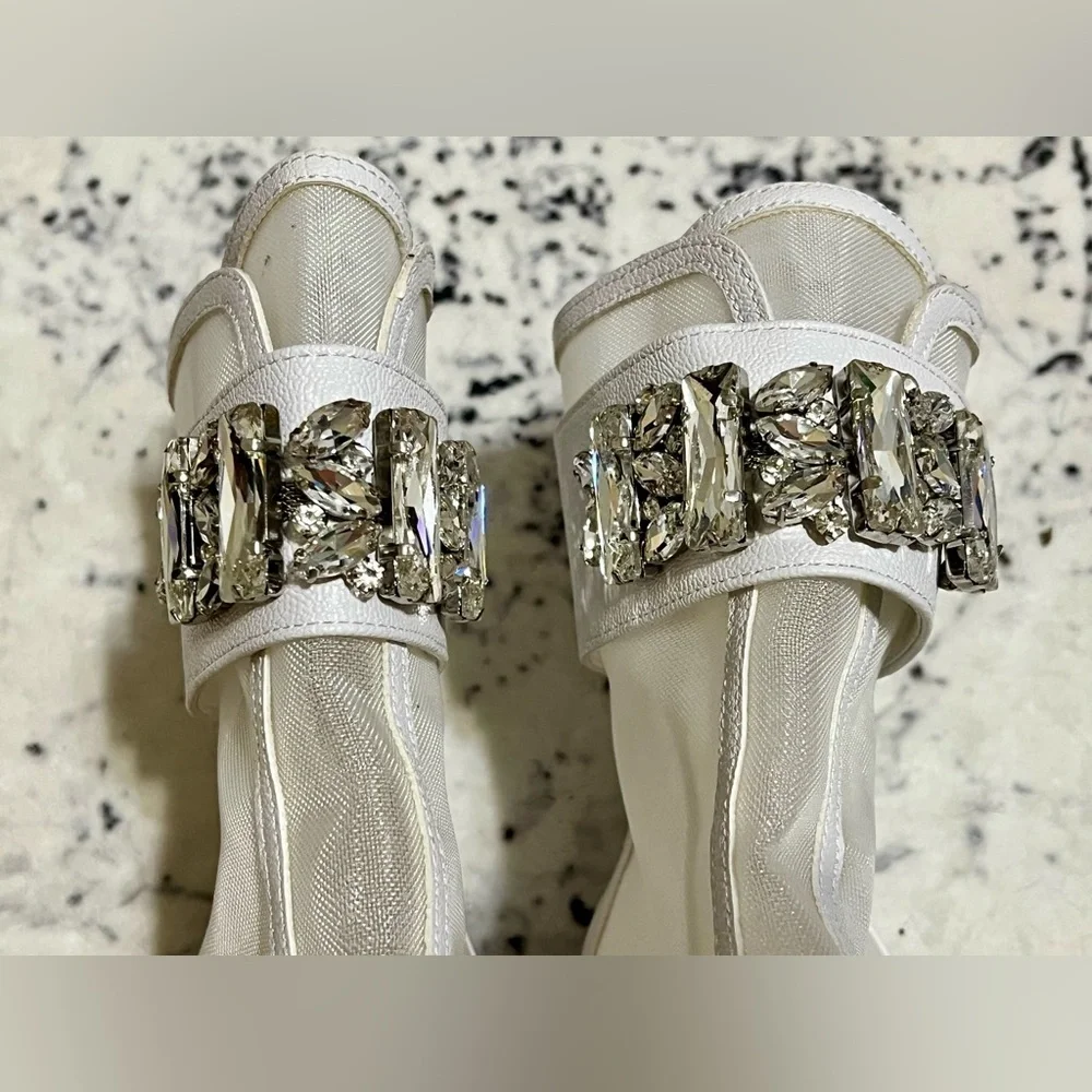 Women’s Karl Lagerfeld Blayze Mesh Peep Toe Heel Booties -White 8.5  (w/flaws)